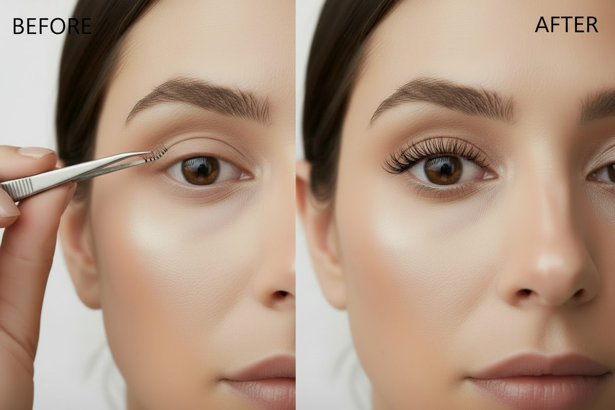 Prima e dopo - occhio visibile su entrambi i lati